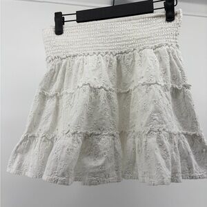 Y2K American Eagle White Eyelet Tiered Skirt Cotton Linen Blend